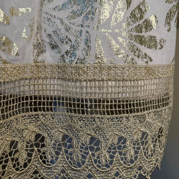 Alfani White and Gold Pintuck Metallic Lace Cotton Tunic Top, Size 2 - Picture 15 of 16